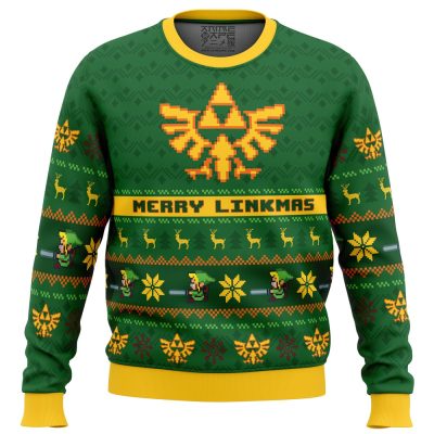 Merry Linkmas Legend of Zelda PC Ugly Christmas Sweater front mockup - Legend Of Zelda Shop